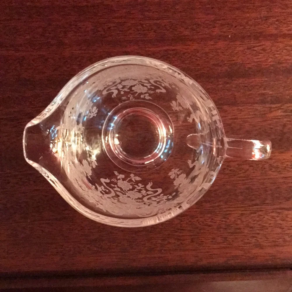 Antique Vintage Etched Roses & Ribbons Bows Sugar Bowl & Creamer Glass Set